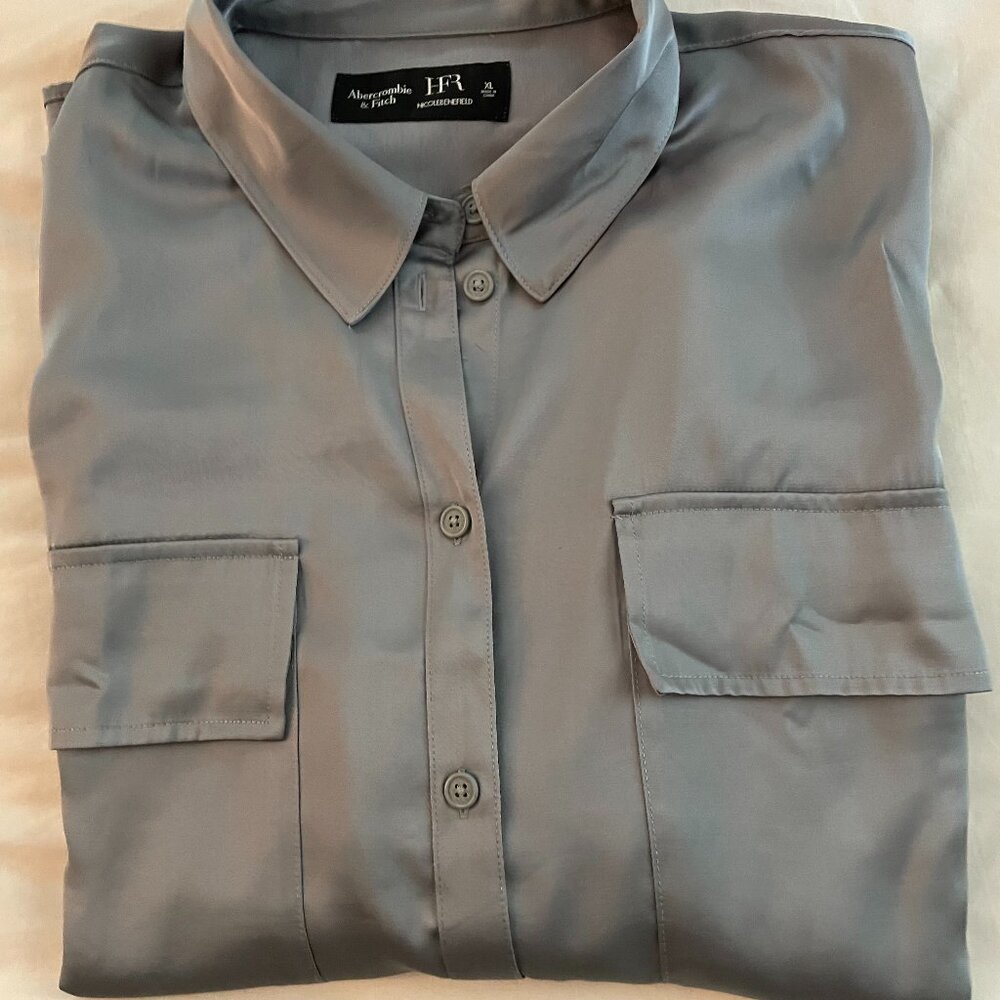 Abercrombie and Fitch Oversized Gunmetal Satin Grey Shirt. Never worn! Size XL
